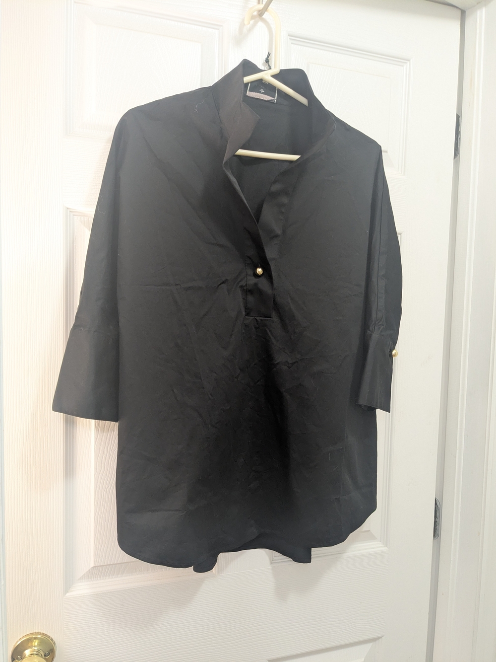 Tuckernuck Black Popover Blouse with Gold Buttons
